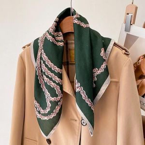 Scarves A String Of Pearl 68cm Square Scarf Chain Horse Neck Protection Headband Shawl Outfit Cotton Soft Green