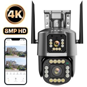 Kameror PTZ IP -kamera 4K 8MP HD Outdoor Two Lens Dual Screen WiFi Surveillance Cameras Auto Tracking Security Protection IPC360 Home