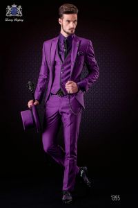 Tuxedos Fashion Purple Men Tuxedos Peak Lapel One Button Groom Tuxedos Men Wedding/Prom/Koint/Darty Sukienka (kurtka+spodnie+krawat+kamizelka)