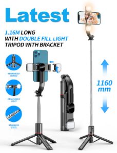 Selfie Monopods 116cm z bezprzewodowym Bluetooth zdalny przenośny selfie statyw z światłem