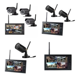 System 7" LCD Monitor Home Security 3 Camera System 2.4G Wireless Quad SD Recording PIR Alarm 4CH Digital CCTV DVR Surveillance Kit DIY