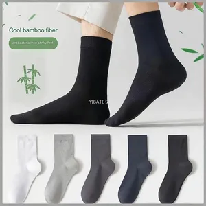 Men's Socks 5 Pair Bamboo Fiber High Quality Solid Color Long Business Fashionable Breathable Black Casual