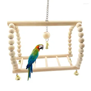 Altre forniture per uccelli giocattoli per pappagalli Esercizio di arrampicata a sospensione del ponte in legno per pappagalli per macaw with Bells