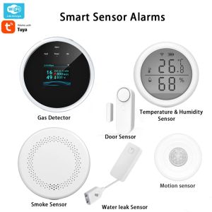 Satser WiFi Home Kits Tuya Diy LPG Smoke Gas Fire Sensor Security Motion Fuktighet Temperatur Monitor Dörr Alarm Vattenläckan Detektor