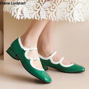 Casual Shoes Fashion Women Mary Jane Flats Ladies Shallow Mouth Square Toe Solid Color Low Heel Vintage Party Mujer Green Black