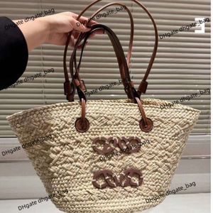 Top Quality Tote Bag Women's Luxury Handbag Classic Straw hand-woven Anagram Vegetable Basket Tote Seaside Holiday Large capacity handheld One shoulder shopping bag