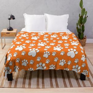 Blankets Halloween White On Orange Pattern - Heart Paws With Outline Throw Blanket Camping Thin Picnic