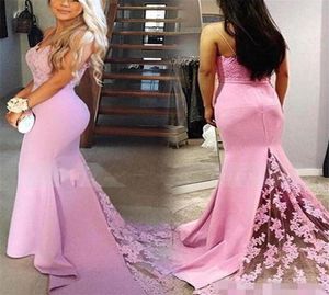 Vestido de Fiesta Pink Prom Dresses spets sjöjungfru elegant dragkedja spaghettistrap cutout svep tåg lång kvällsklänning4029843