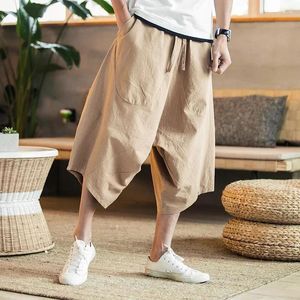 Men's Pants Summer Casual Harun Loose And Wide Leg Capris Vintage Chinese Ethnic Style Big Oversized Beach