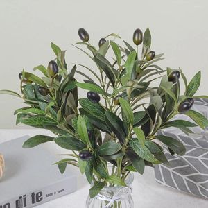 Flores decorativas Filizador de oliveira artificial com frutas plantas verdes falsas para festa de casamento de casamento de jardim ao ar livre decoração de seda pó adereços