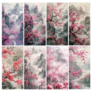 Fullcang Diamondmalerei großer Sakura -Tal -Landschaft DIY Full Mosaic Stickerei Bild rosa Blumenwanddekoration FG2364 240328