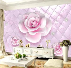 壁紙ピンクフラワーポーの壁紙壁画3D大きなカスタムリビングルームのための任意のサイズ結婚式の壁アート装飾印刷絵画