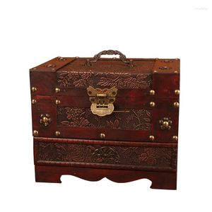 Storage Bags Antique Chinese Style Wooden Vintage Vanity Box Household Wedding Small Jewelry High-End Ornament With Lock