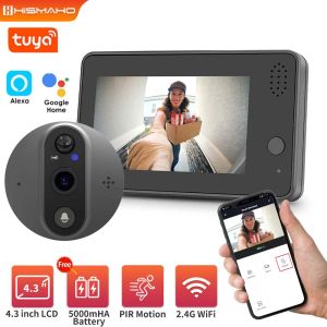 Doorbell Tuya 1080p Wifi Video Kapı Peephole Kamera Kapısı İntercom 4.3inch LCD Monitör Kablosuz Güvenlik Koruma Koruma Gözetim