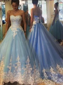 Klänningar romantisk blå bollklänning bröllopsklänning sexig älskling spets bröllopsklänningar brudklänning blygsamma vestidos de novia gothic 2015weddin