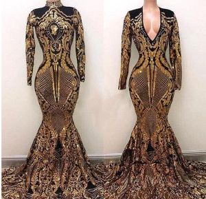 Vestidos yousef aljasmi altos vestidos de noite de pescoço preto e dourado trem de luxo sereia baile de vida