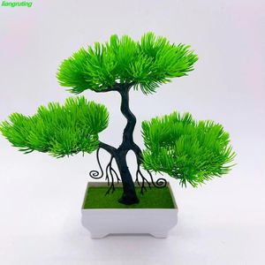 Flores decorativas Planta de simulação de bonsai bem -vindo a pinheiro de pinho Fake Flower Green Winet Bookcase peças de decoração em casa