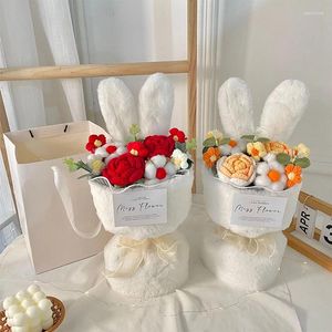 Decorative Flowers Ear Shape Packing Bouquet Cotton Rope Artificial Roses Flower Plush Valentine Day Xmas Gift