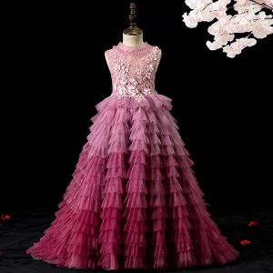 Dresses Custommade Cheap Flower Girls Dresses with Beautiful Jewel Neckline Tulle Pretty Big Bowknot Back Little Baby Pageant Gowns for G