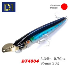 D1 Yükseltici Yem Popper Fishing Cazibesi 65mm 85mm 150mm Batan Metal Dudak Deniz Takımı Sıçrama Eylem Sert Sahte Lures DT5004 240401