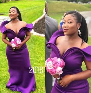 Purple Off The Shoulder Prom Dresses South African Sexy Women Evening Gowns Plus Size Satin Sheath Formal Party Dress Cheap1575923