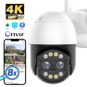 Cameras 8MP 4K PTZ IP Camera 8x Hybrid Zoom 2.8+12mm Dual Lens WiFi Camera Auto Tracking 4MP Audio Security Video Surveillance iCsee APP