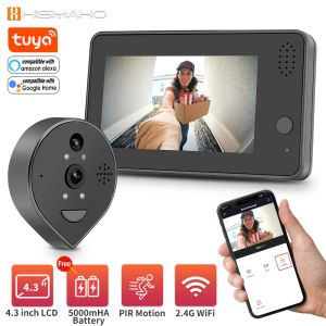 Дверной звонок Tuya Wi -Fi Видео дверь камера глазки 1080p Дверной телефон 4.3 -дюймовый ЖК -монитор беспроводной видеоизоль