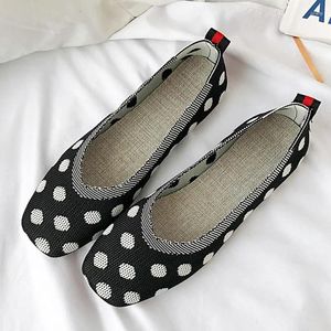 Casual Shoes Network Red Bean Women Spring Summer Square Head Shallow Knitted Breathable Slip-on Flat Woven Ballet