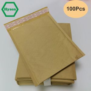 Mailers Hysen 100pcs Bubble koperta papierowe torby Kraft Papierowe szokowe bąbelki Wyściełane wysyłka torba pocztowa do opakowania