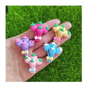 Decorative Flowers 10/20/50PCS Cartoon Flatback Strawberry Flower Bouquet Cabochon DIY Kids Hairpin Phone Case Ornament Accessory Earring