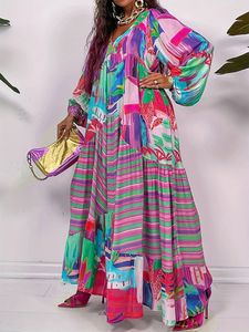Plus Size 2023 Herbstwinter Womens Casual Kleid Langarm Vneck unregelmäßiger Muster Druck Personalisierte Bekleidungskleider 240320