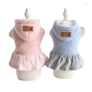 Dog Apparel Pink Blue Teddy Velvet Hooded Cotton Skirt 2024 Fall/Winter Pet Clothes