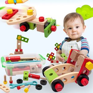 Kids Wooden Toolbox Pretend Play Set Educational Montessori Toys Nut Disassembly Screw Assembly Simulation Repair Carpenter Tool