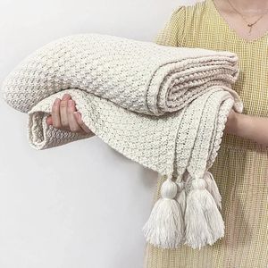 Blankets Real Scandinavian Style Blanket Summer Tassel Knitted Sofa Cover Bedroom Office Conditioning Nap Travel Blanket???? Air Thin