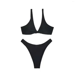 Women's Swimwear Fashion Sexy Solid Color Bikini Swimsuit Set With Breast Pads Skirt Bottom