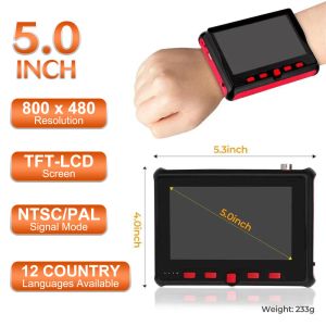 Отображение PEGATAH 5INCH CCTV TESTER 8MP AHD TVI CVI CVBS Поддерживает VGA и HDMI входные аналоговые тестеры CFTV