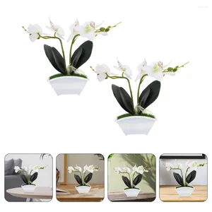 Dekorative Blumen 2 PCs Simulation Phalaenopsis gefälschte Pflanzenverzierungen künstliche Topfe emulierte Seide Verzierungen in