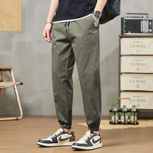 Khaki Trendy Workwear Pants for Men in Spring and Summer, Loose Fitting Hooded Harlan Casual Pants, Cropped Sports Pants for Men