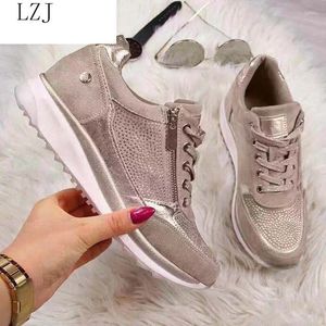 Fitness Shoes LZJ Women Casual 2024 Fashion Wedge Flat Zipper Lace Up Comfortable Ladies Sneakers Female Vulcanized