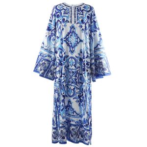 Высококачественное роскошное дизайнер вдохновленное платье Maxi Fashion Print Prant Prentled Blue Long Bohemian Loak Plays 2023 240323