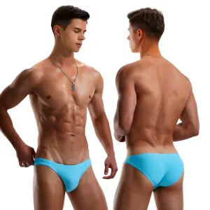 Set WJ450 2022 new sexy solid blue men swimwear swim briefs tight low waist half pack hip swimsuits gay men thong swimwear bikinis