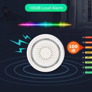 Sistemas Tuya WiFi Smart Siren Alarm com temperatura e umidade Sensor de umidade 120dB Luz de segurança Luz de segurança Aplicativo SmartLife