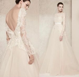 Elbiseler Elie Saab Dantel Gelinlik Lüks Kristal Uzun Kollu Gelin Gowns 2020 Bileau Boyun Özel Yapımı Artı Beden Gelinlik