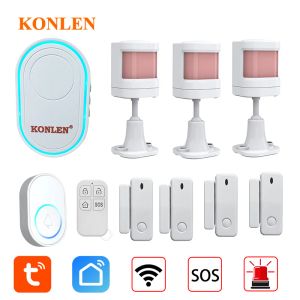 Doorbells Tuya Smart WIFI Mini Doorbell Chime Ring Bell Alert Security Alarm System with Door Contact PIR Motion Sensor SOS Panic Button