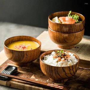 Miski 1PC Rice miska drewniana zupa miso ramen japoński w stylu japońsko sęgi pączoły pojemnik na stoliki dla dzieci