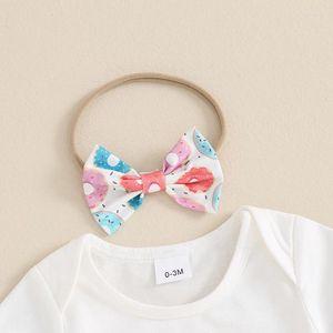 Kleidungssets Baby Girl First Birthday Outfit ein kurzärmeles Strampler Shirt Donut Print Tutu Shorts Rock Stirnband Set