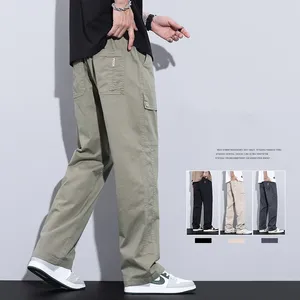 Męskie spodnie 2024 Summer cienki koreańska moda prosta nogi bawełniany swobodny elastyczny talia workowate solidne spodnie kolorów szary czarny