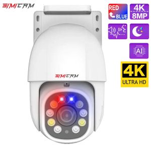 Kameror 4K Poe PTZ Surveillance IP Security Camera Redblue VARNING LIGHT 8MP/5MP/3MP OPTION Color Night Vision Tway Way Audio Onvif CCTV