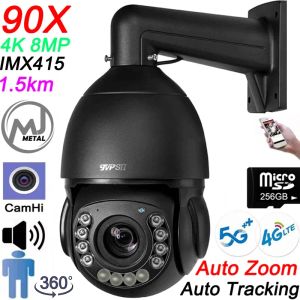 Kameras Schwarz Auto Tracking Camhi 8MP 4K Infrarot 256G 90X OPTICAL ZOOM AUDIO 360 ° ALARM WIFI 4G 5G SIM WIRED PTZ IP -Überwachungskamera