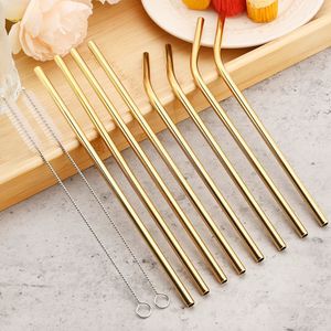 Gold Eco Friendly Reusable Drinking Straws 304 Stainless Steel Straw with Brush Straw for Drinkware Bar Cocktail Party Accessory 240327